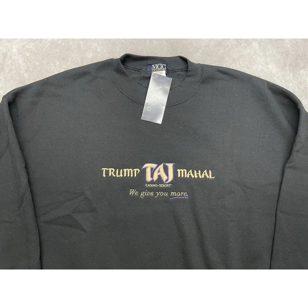 NWT Vtg 90s Trump Taj Mahal Atlantic City Casino Sweatshirt XL Black Gold USA